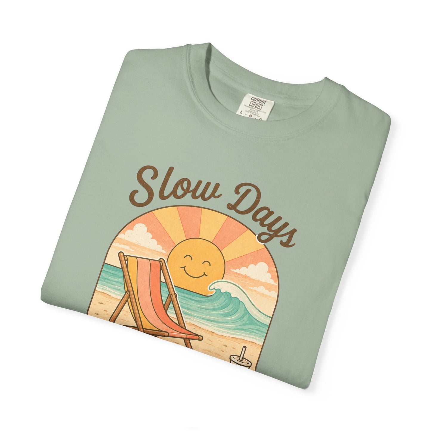 Slow Days Warm Rays T-shirt | Retro Beach Sun, Chair, Waves, Summer Vibes