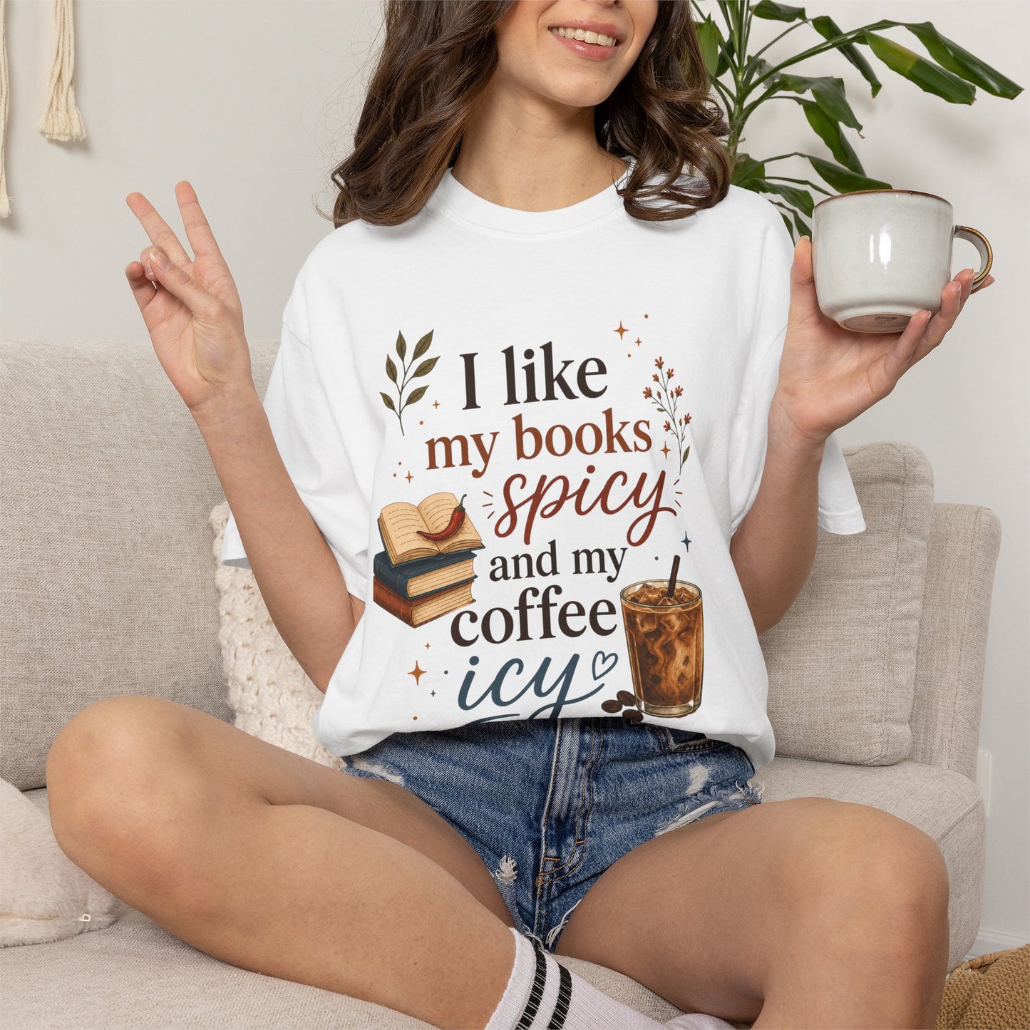 I Like My Books Spicy and My Coffee Icy Shirt, Smut Reader Tee, Romance Reader Gift, Book Lover Tee
