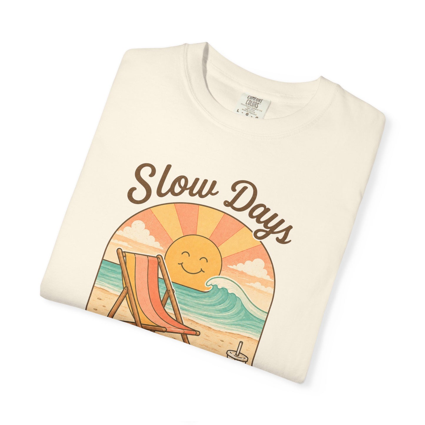 Slow Days Warm Rays T-shirt | Retro Beach Sun, Chair, Waves, Summer Vibes