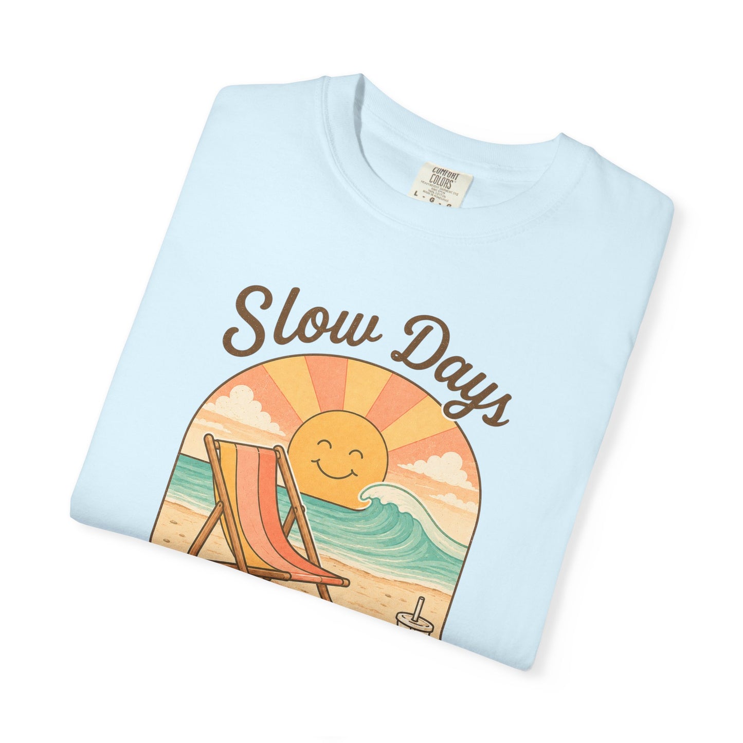 Slow Days Warm Rays T-shirt | Retro Beach Sun, Chair, Waves, Summer Vibes