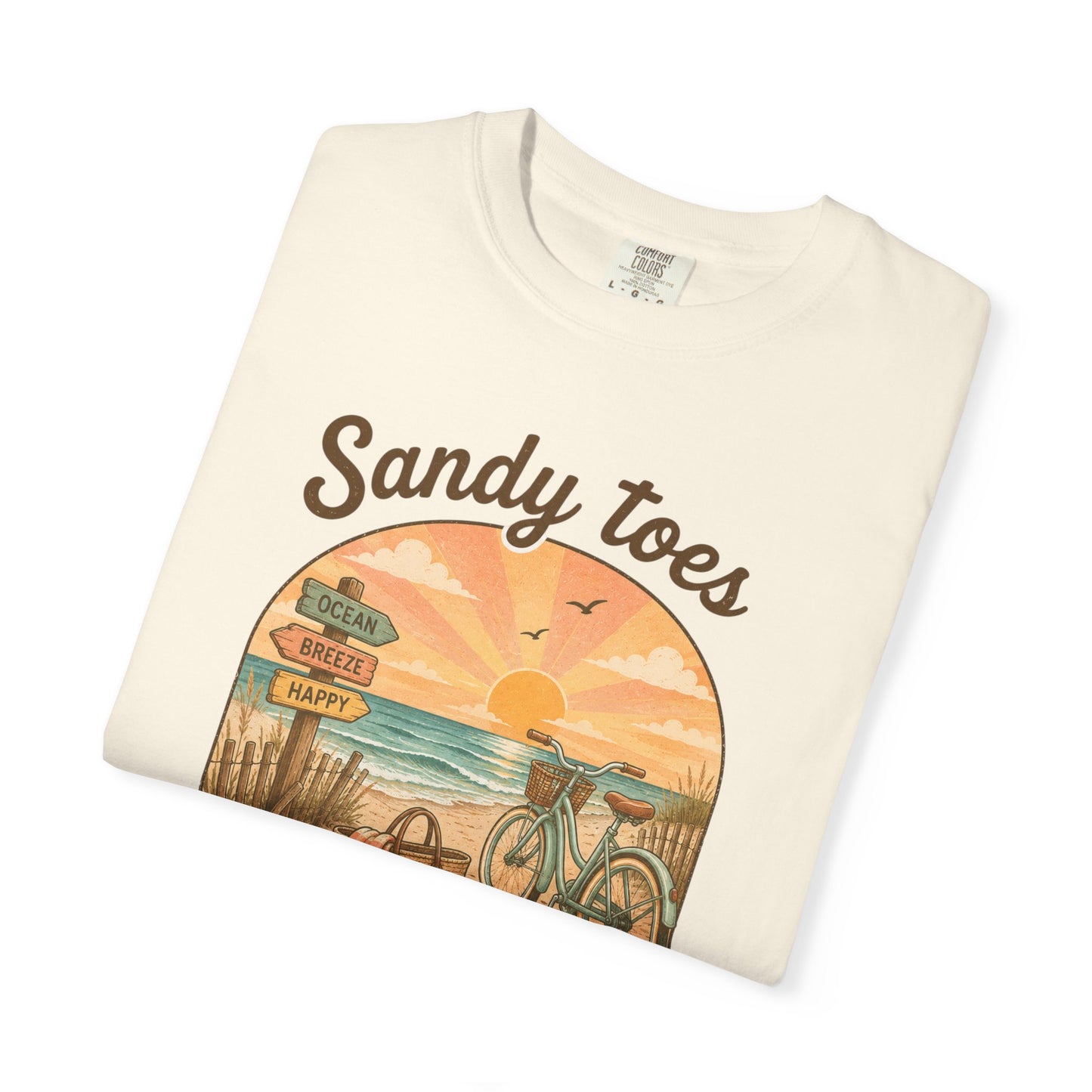 Sandy Toes Sun-Kissed Nose T-shirt | Beach Bike Sunset Scene