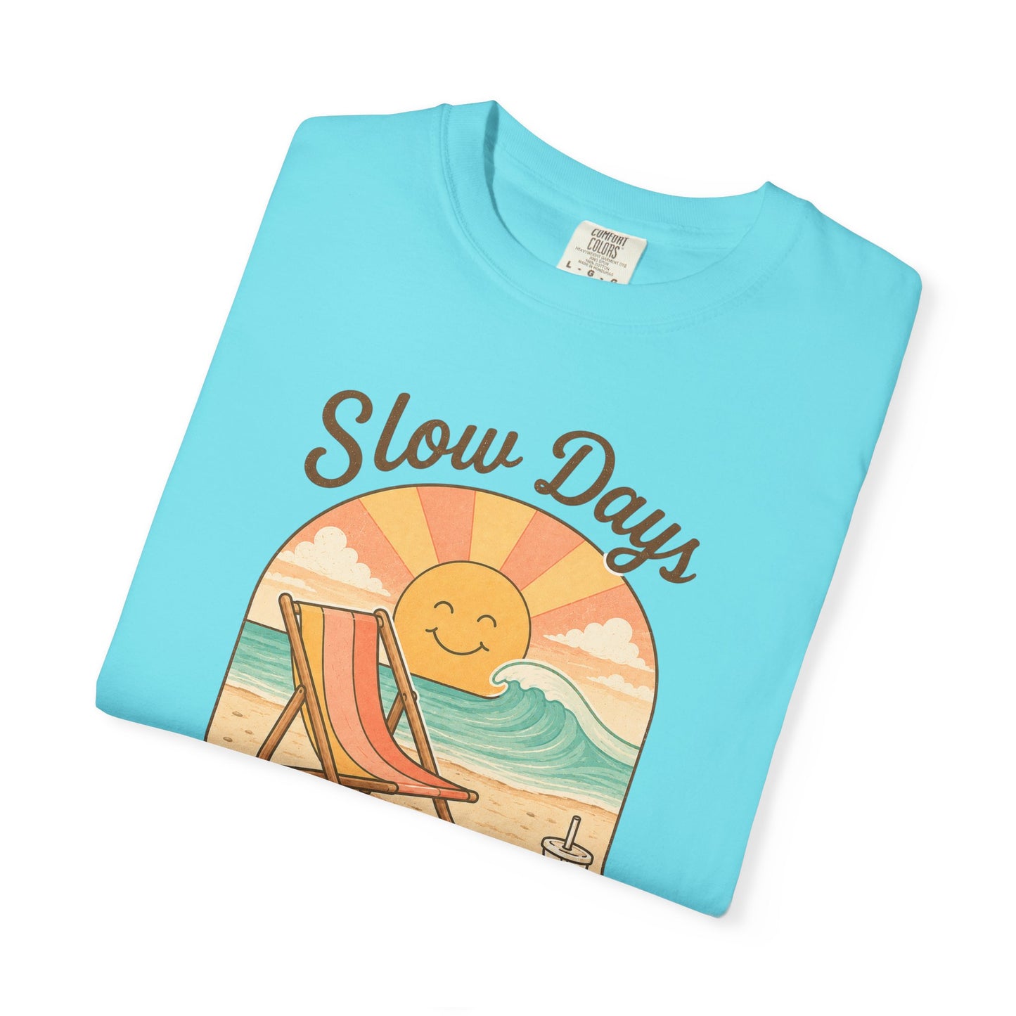 Slow Days Warm Rays T-shirt | Retro Beach Sun, Chair, Waves, Summer Vibes