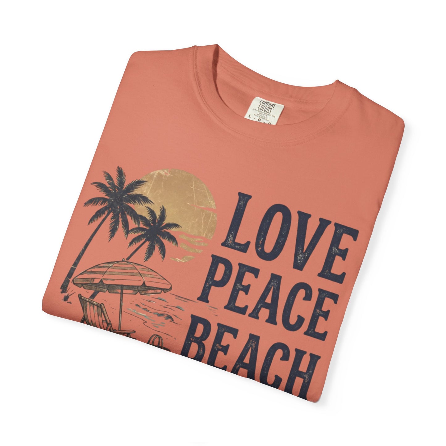Life Is Good Beach T-Shirt "Love Peace Beach" Vintage Palm Graphic