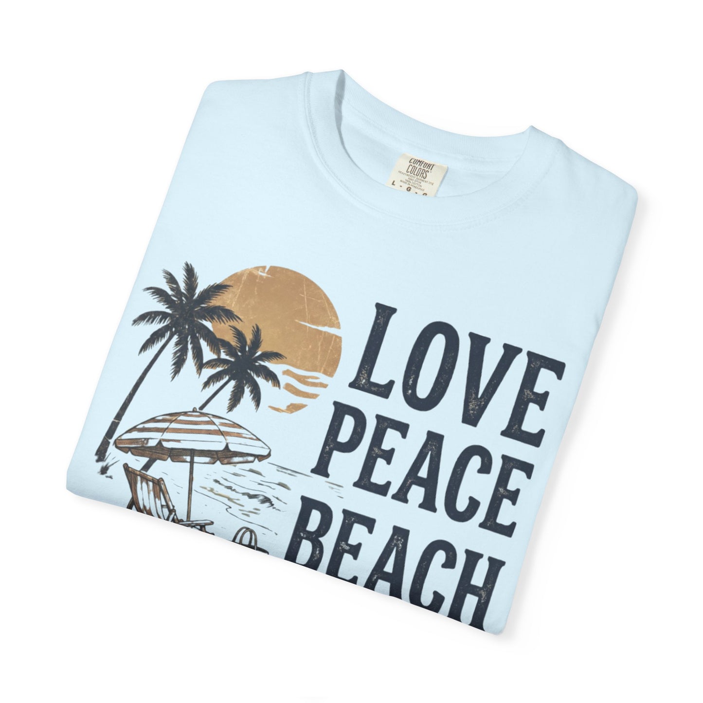 Life Is Good Beach T-Shirt "Love Peace Beach" Vintage Palm Graphic