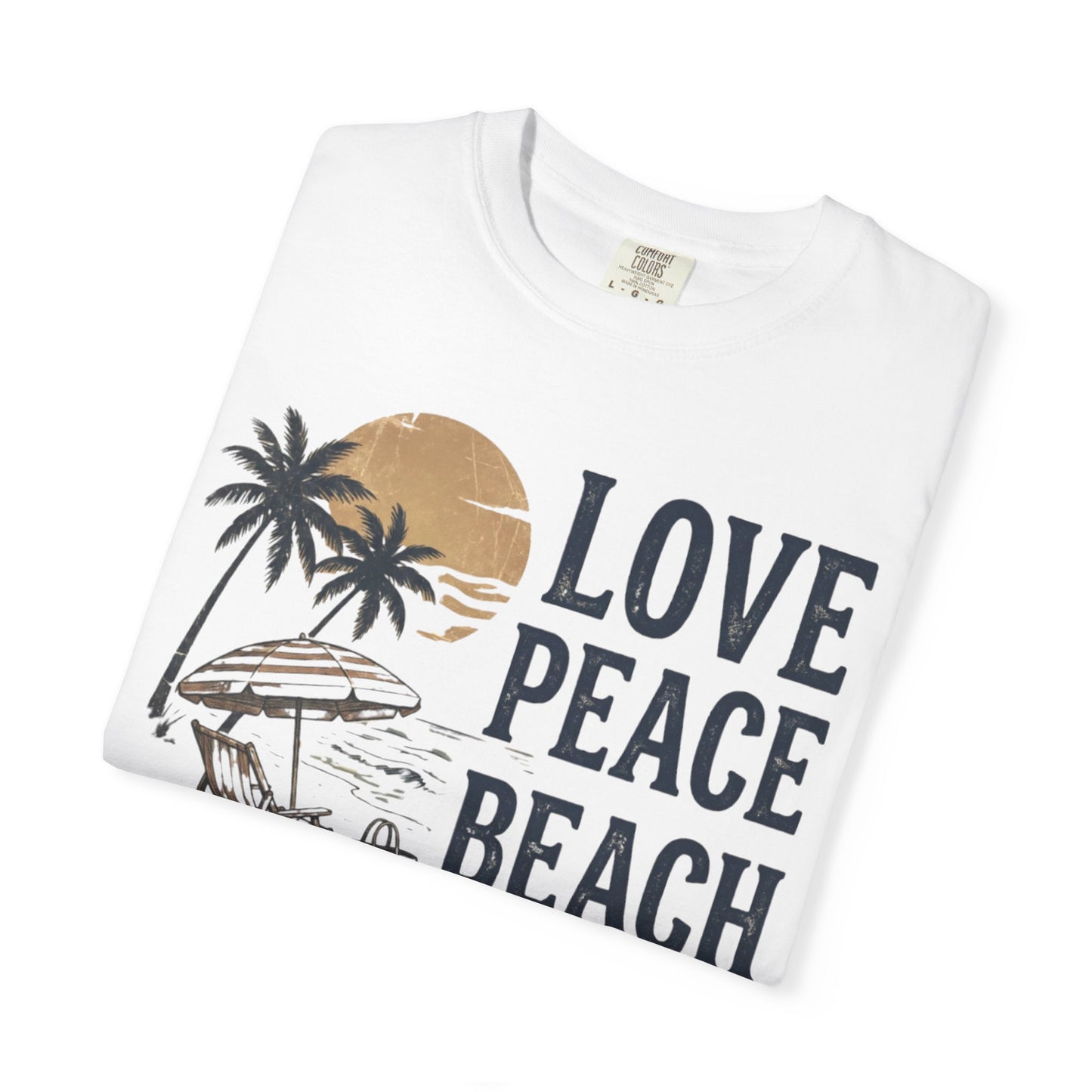 Life Is Good Beach T-Shirt "Love Peace Beach" Vintage Palm Graphic