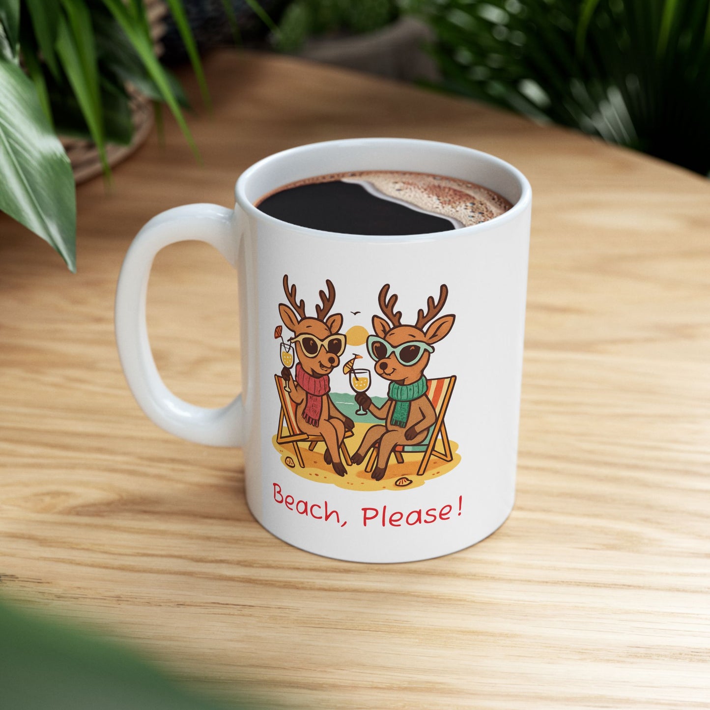 Beach Please Reindeer Mug | Beach Coffee Cup
