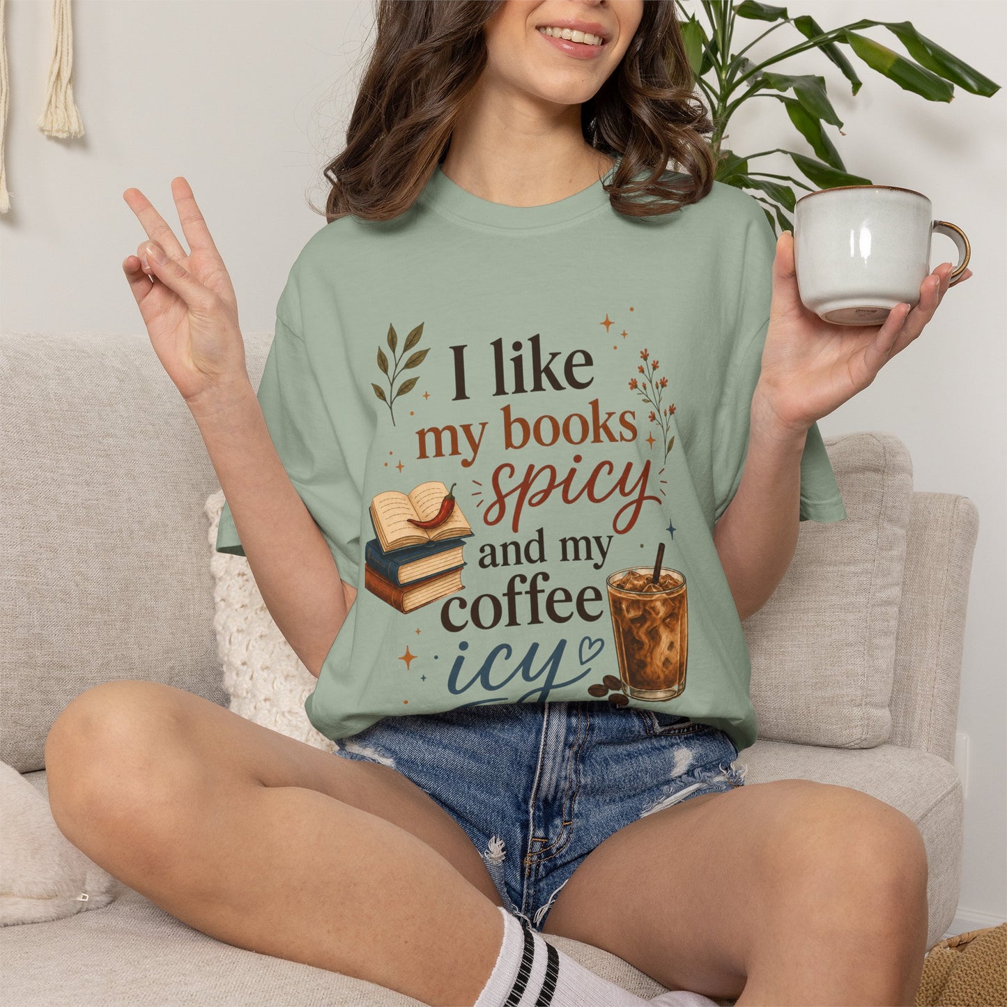I Like My Books Spicy and My Coffee Icy Shirt, Smut Reader Tee, Romance Reader Gift, Book Lover Tee