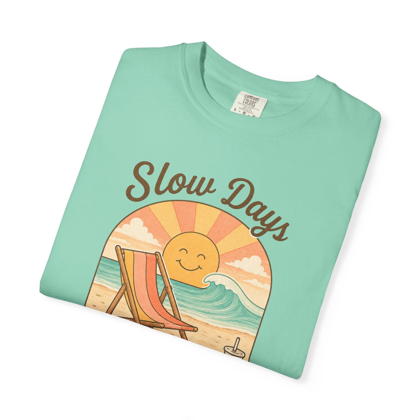 Slow Days Warm Rays T-shirt | Retro Beach Sun, Chair, Waves, Summer Vibes