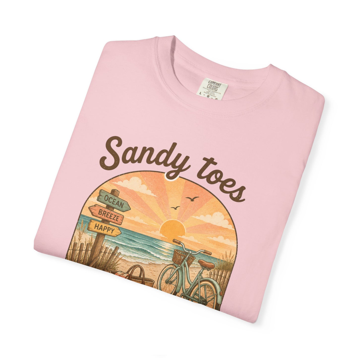 Sandy Toes Sun-Kissed Nose T-shirt | Beach Bike Sunset Scene