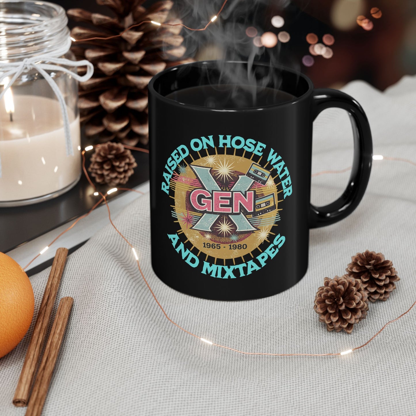 Raised on Hose Water and Mixtapes Mug | Black Ceramic Mug