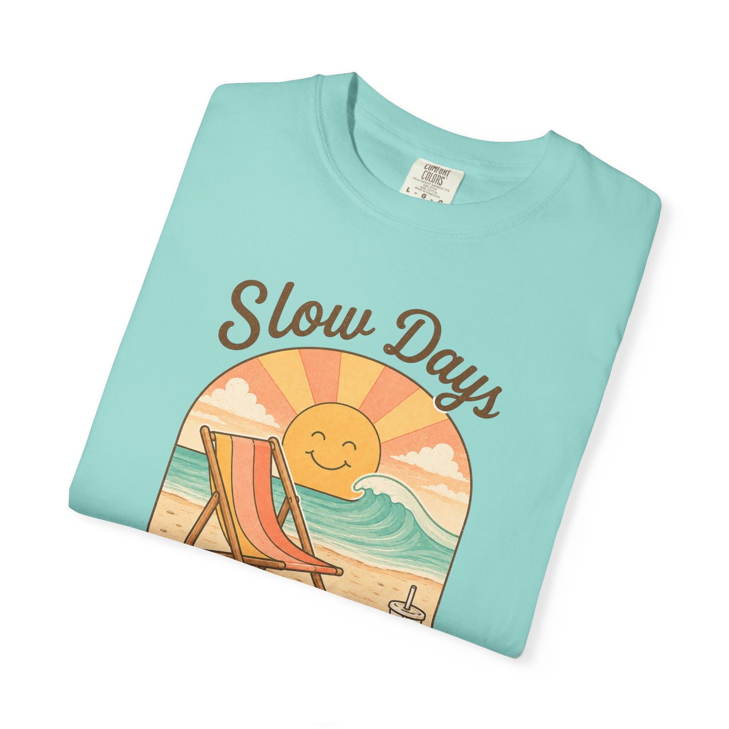 Slow Days Warm Rays T-shirt | Retro Beach Sun, Chair, Waves, Summer Vibes