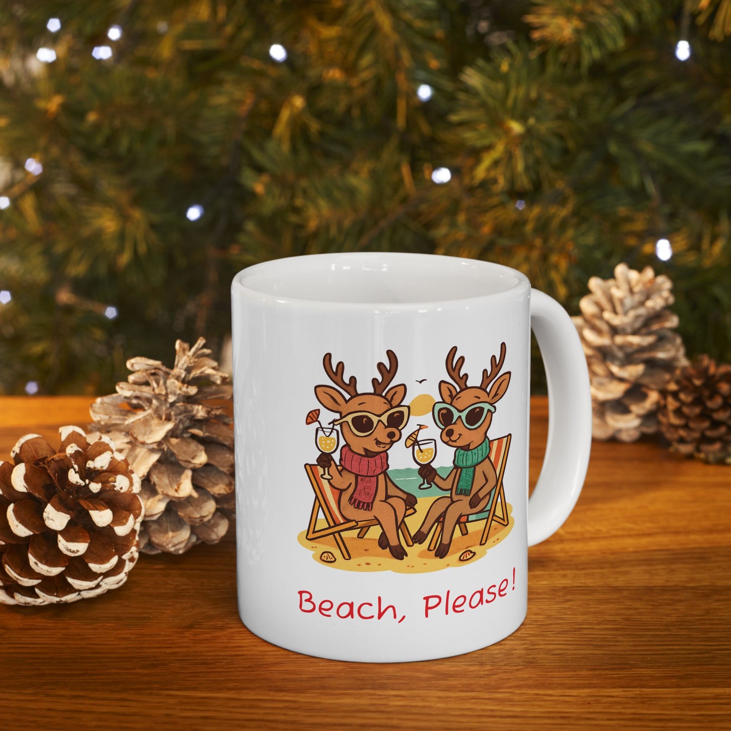 Beach Please Reindeer Mug | Beach Coffee Cup