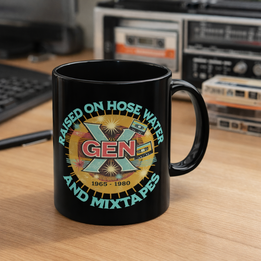 Raised on Hose Water and Mixtapes Mug | Black Ceramic Mug
