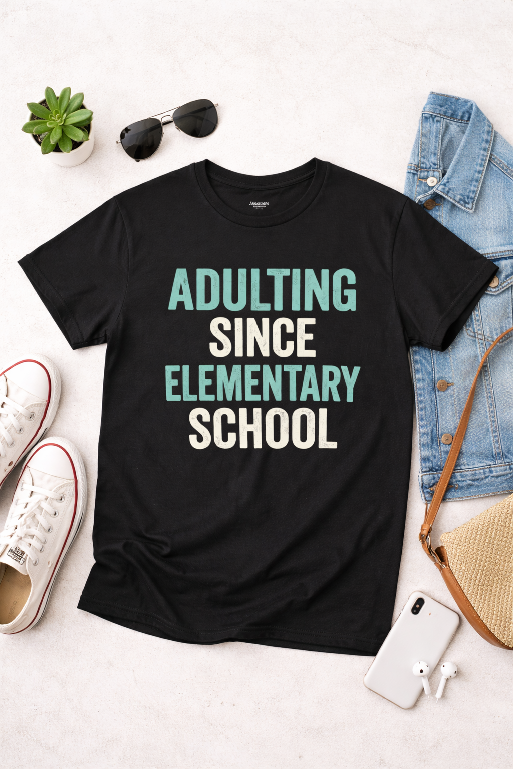 Adulting Since Elementary School Tee Funny Graphic T-Shirt