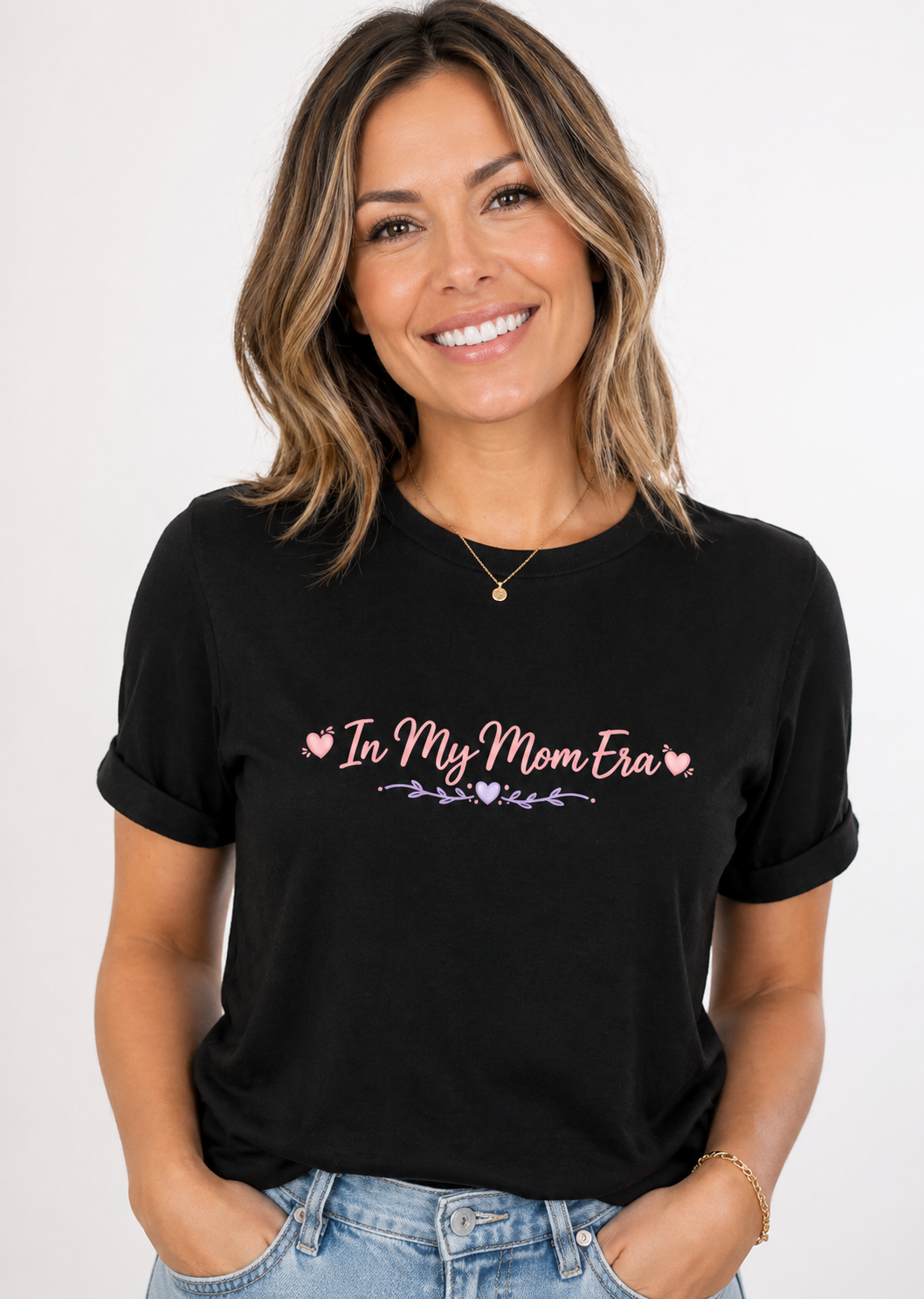 In My Mom Era T-Shirt | Feminine Script, Pastel Hearts, Mom Life Tee