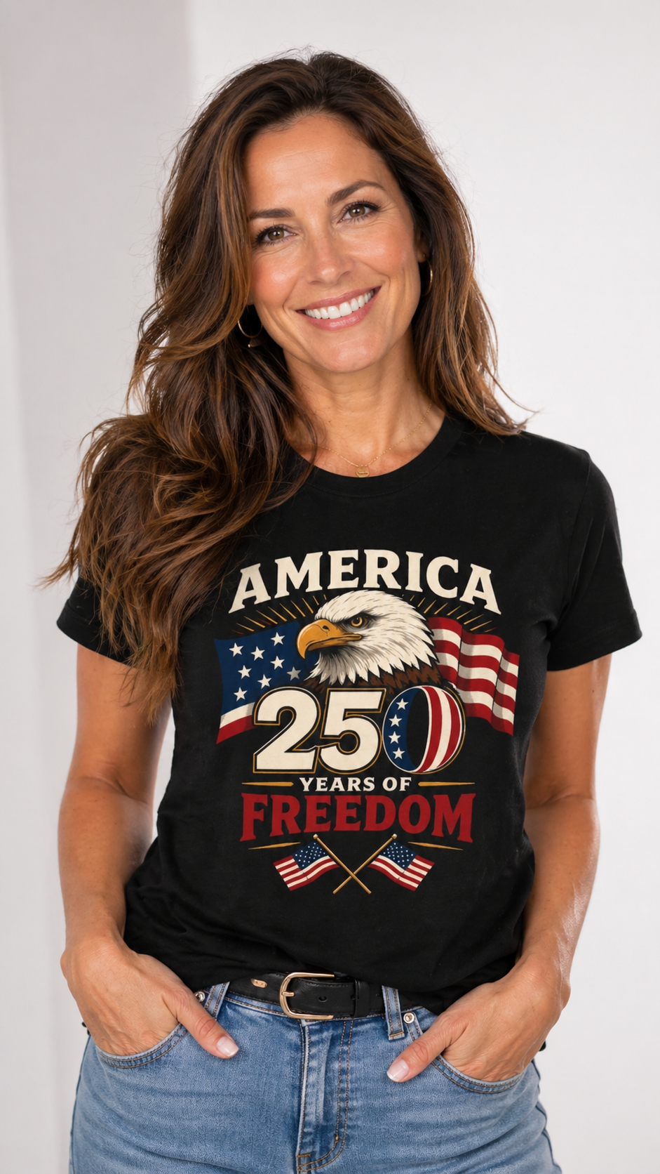 America 250 Years of Freedom Bald Eagle Flag Tee | Patriotic Emblem