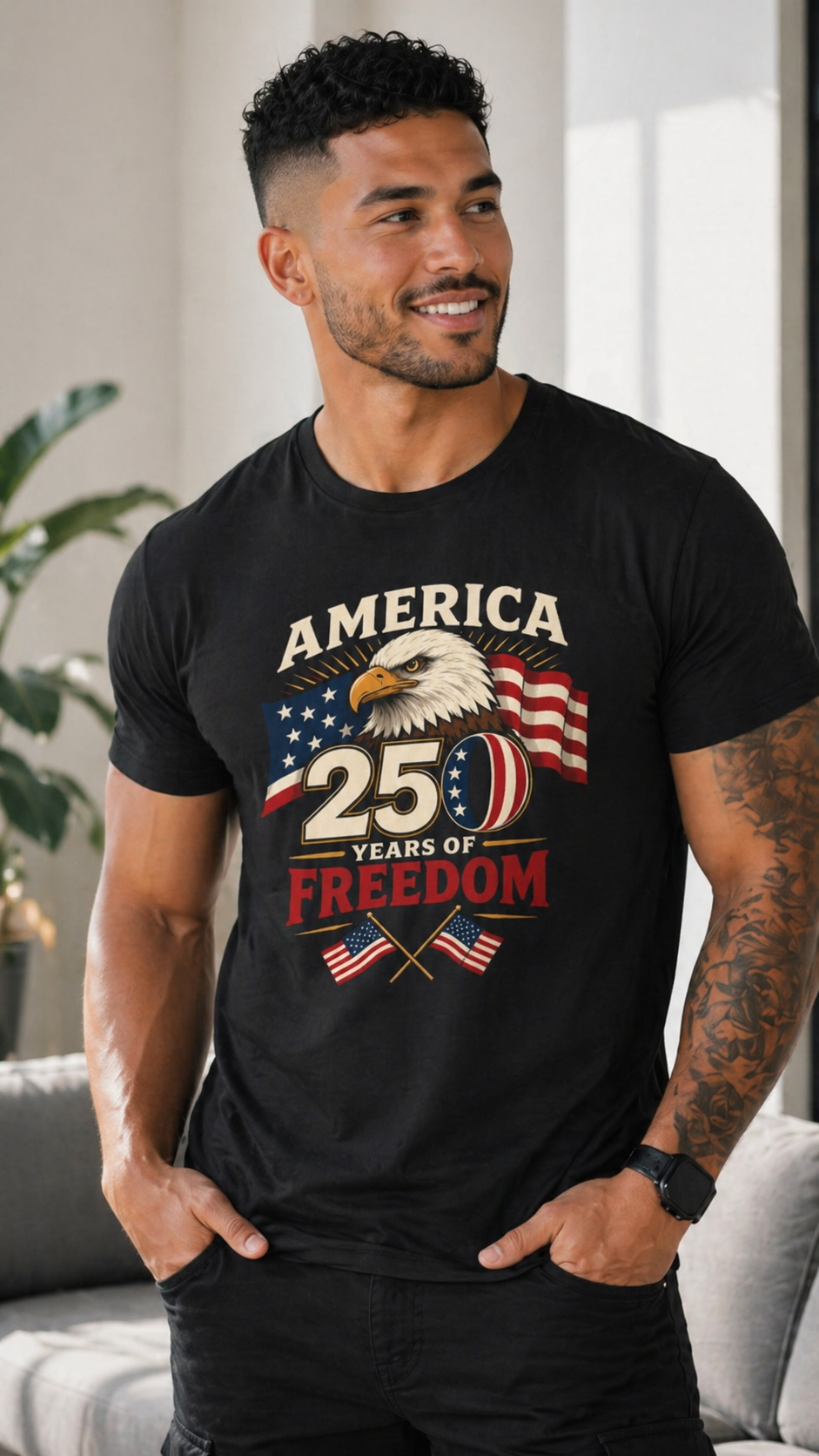 America 250 Years of Freedom Bald Eagle Flag Tee | Patriotic Emblem
