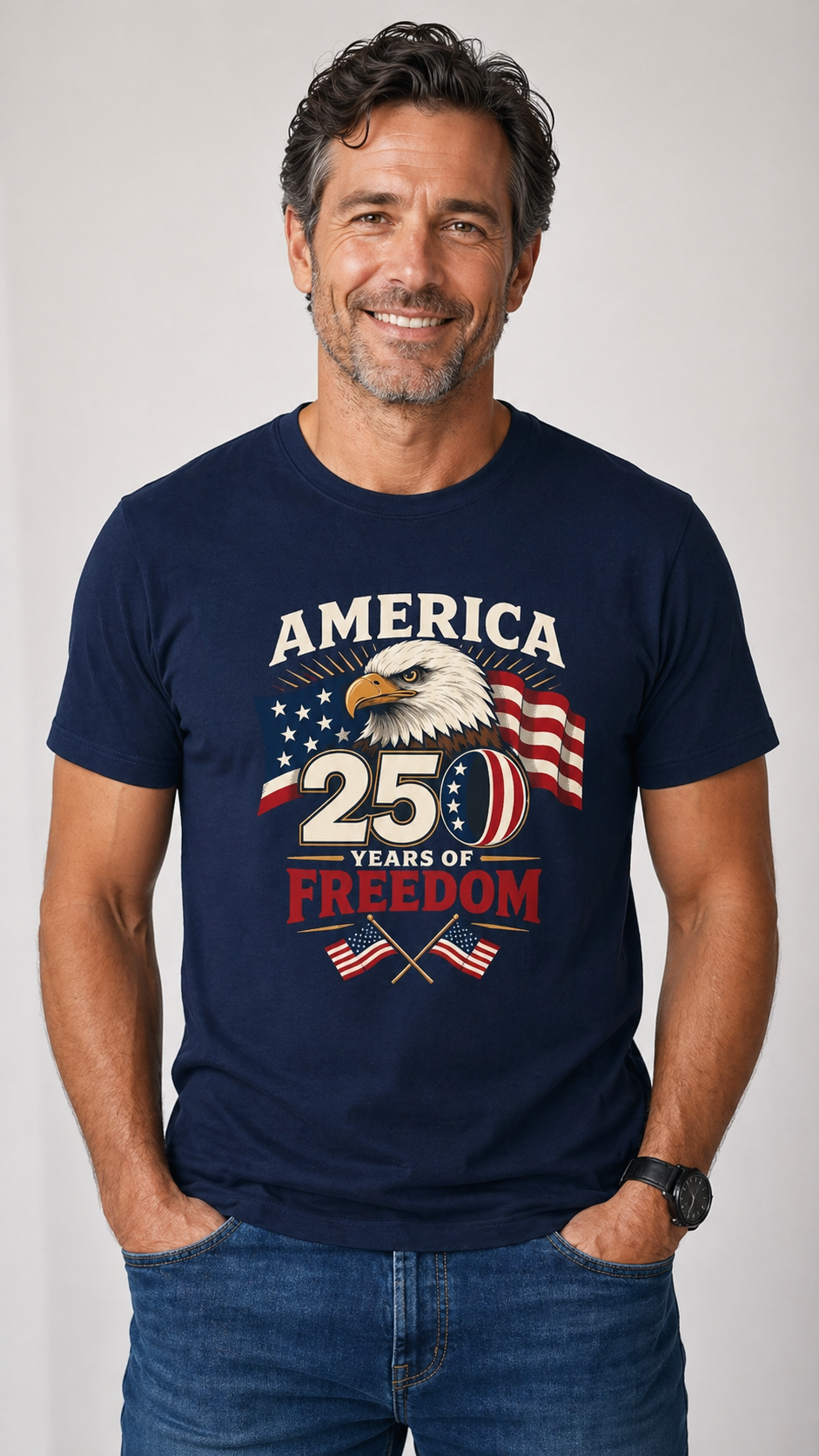 America 250 Years of Freedom Bald Eagle Flag Tee | Patriotic Emblem