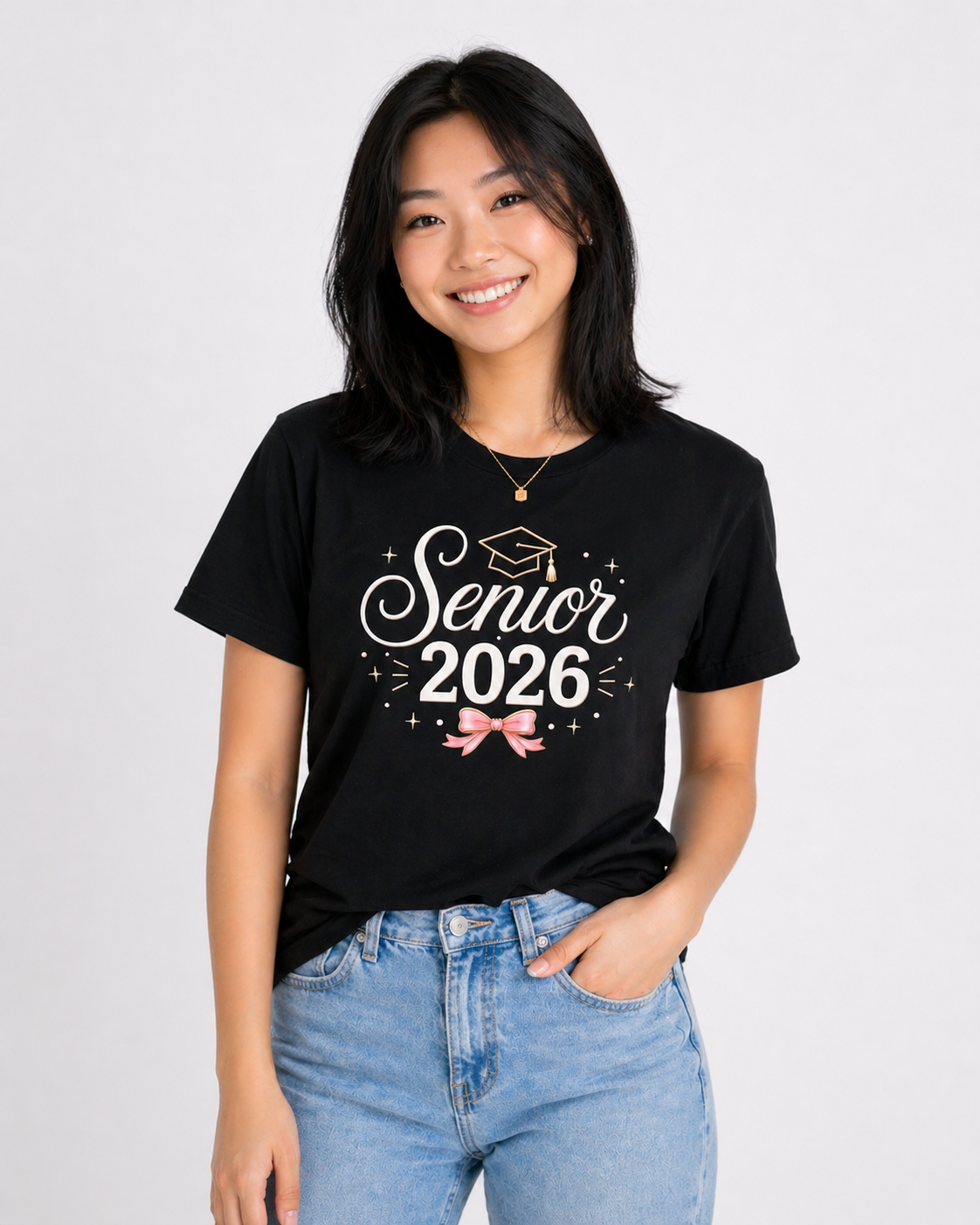 Senior 2026 Cap and Bow Graduation T-Shirt | Senior 2026 Shirt