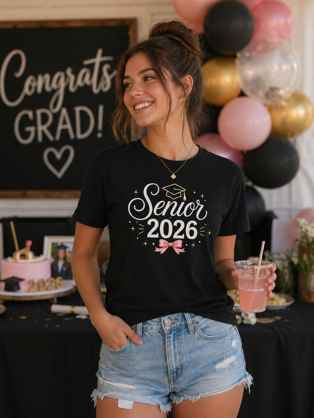 Senior 2026 Cap and Bow Graduation T-Shirt | Senior 2026 Shirt