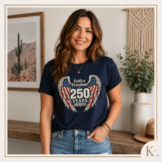 Faith & Freedom 250 Years Flag Wings Tee | American Flag 1776-2026 Unisex Shirt