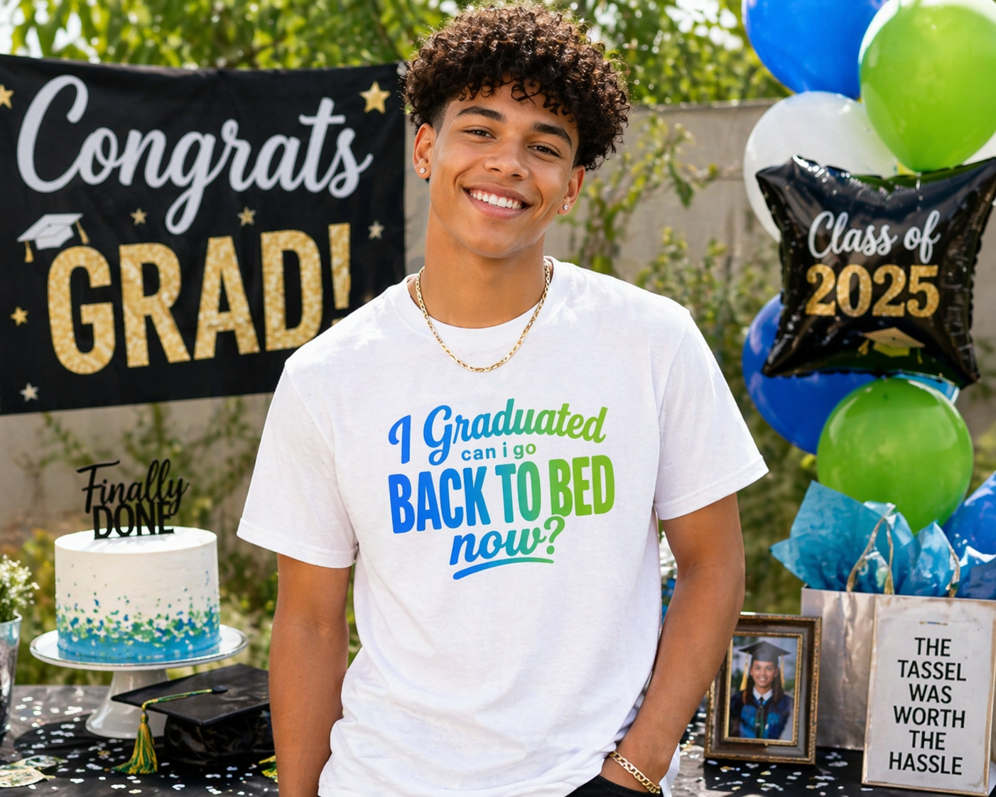I Graduated Can I Go Back To Bed Now? T-Shirt | Graduation Humor, Funny Grad Tee