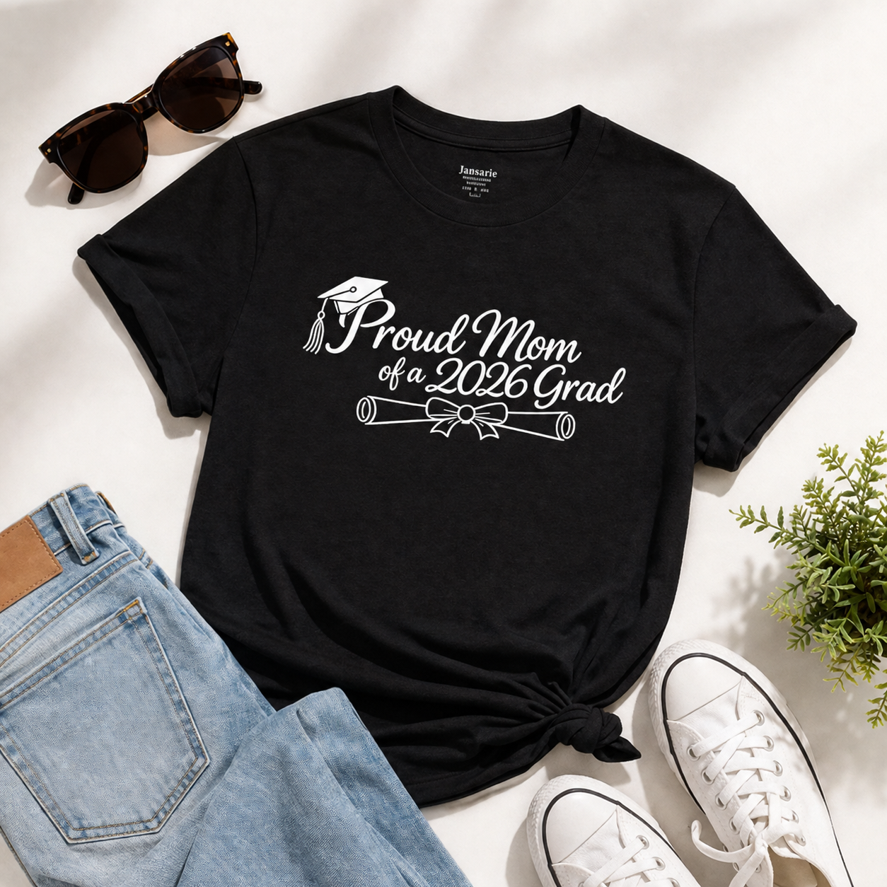 Proud Mom of a 2026 Grad T-Shirt | Graduation Mom Tee, Cap & Diploma Design