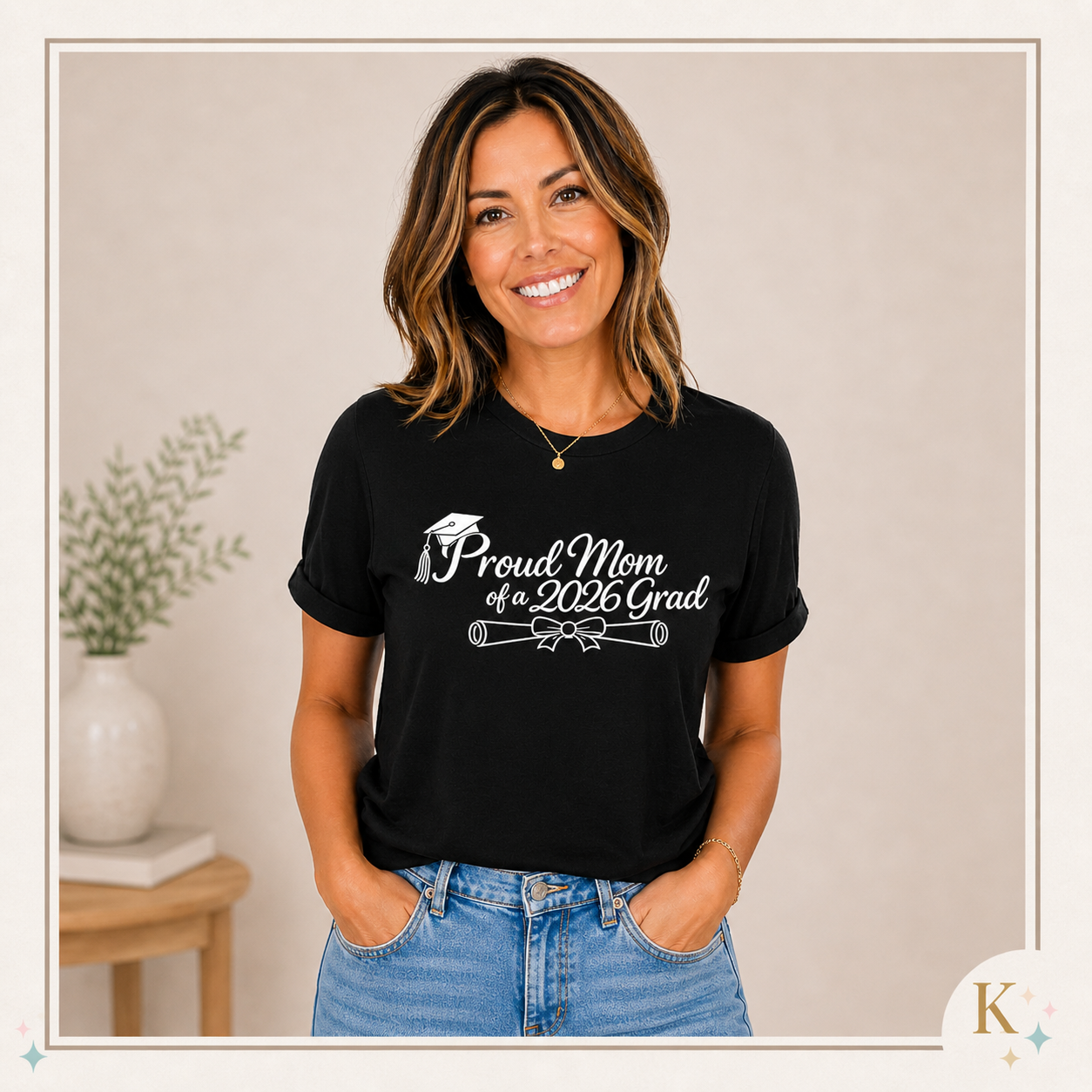 Proud Mom of a 2026 Grad T-Shirt | Graduation Mom Tee, Cap & Diploma Design
