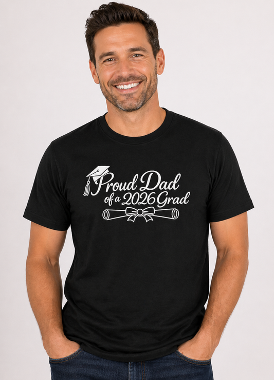 Proud Dad of a 2026 Grad Tee | Graduation Cap & Diploma Design