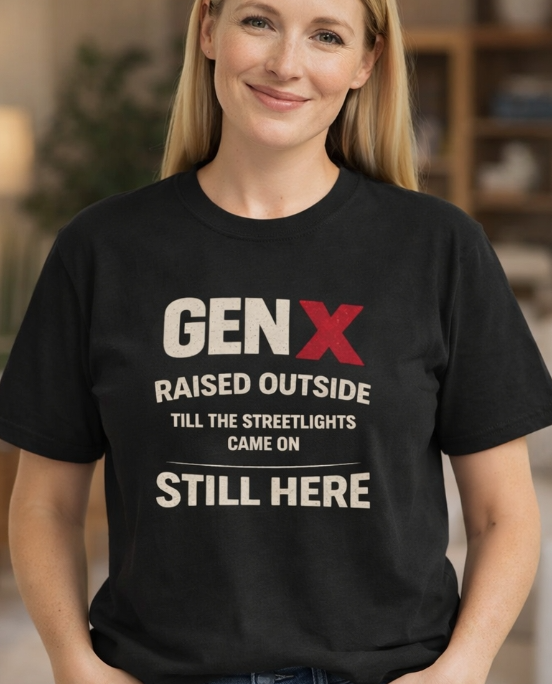 Gen X Raised Outside Still Here T-Shirt | Retro 80s 90s Nostalgia Tee