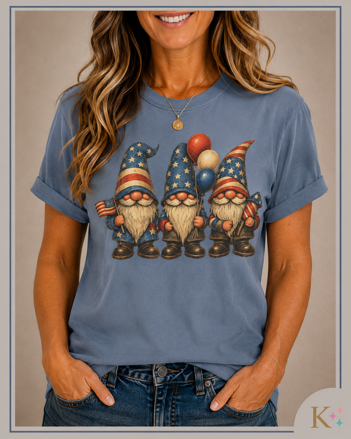 Patriotic Gnome Trio Comfort Colors T-shirt | American Flag Fourth of July