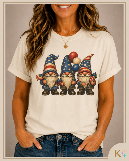 Patriotic Gnome Trio Comfort Colors T-shirt | American Flag Fourth of July