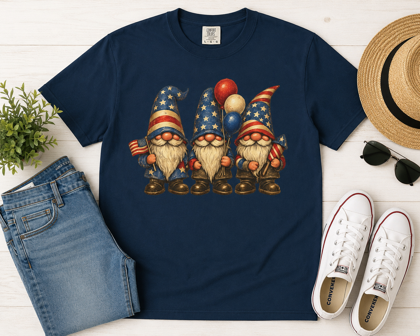Patriotic Gnome Trio Comfort Colors T-shirt | American Flag Fourth of July