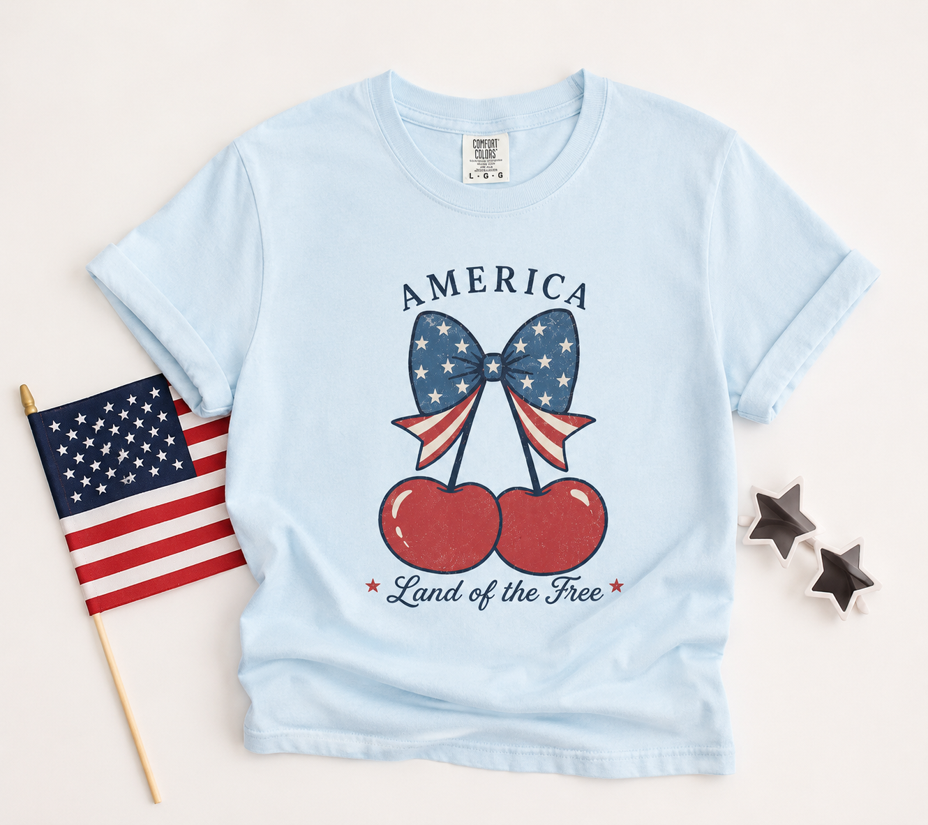 America Cherry Bow T-shirt | Land of the Free Patriotic Tee