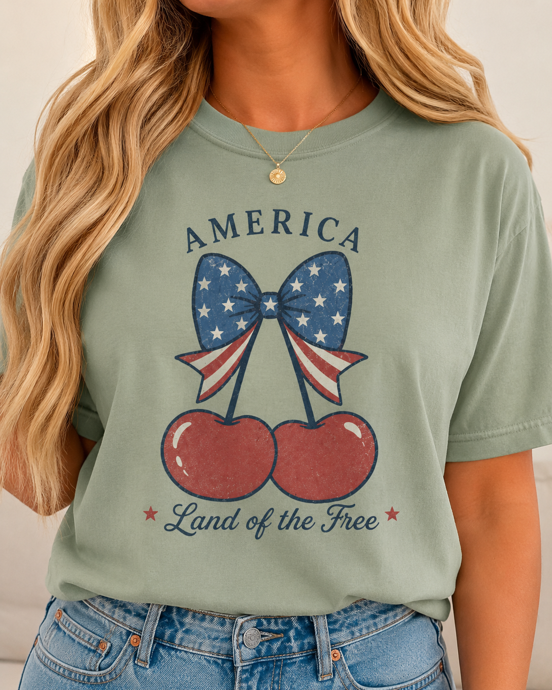 America Cherry Bow T-shirt | Land of the Free Patriotic Tee