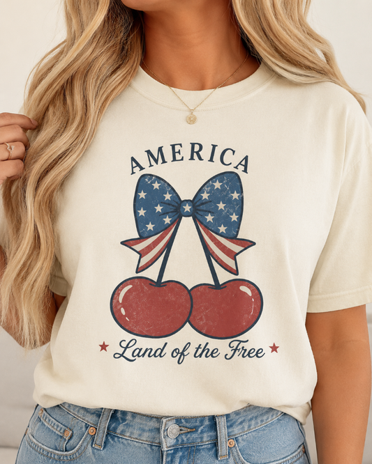 America Cherry Bow T-shirt | Land of the Free Patriotic Tee
