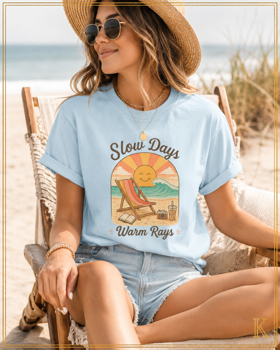 Slow Days Warm Rays T-shirt | Retro Beach Sun, Chair, Waves, Summer Vibes