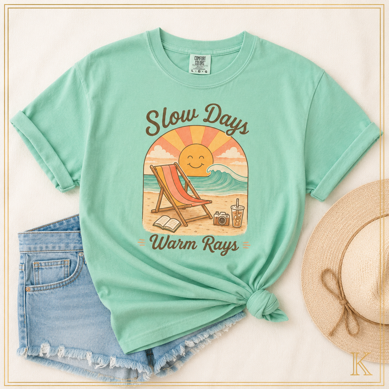 Slow Days Warm Rays T-shirt | Retro Beach Sun, Chair, Waves, Summer Vibes