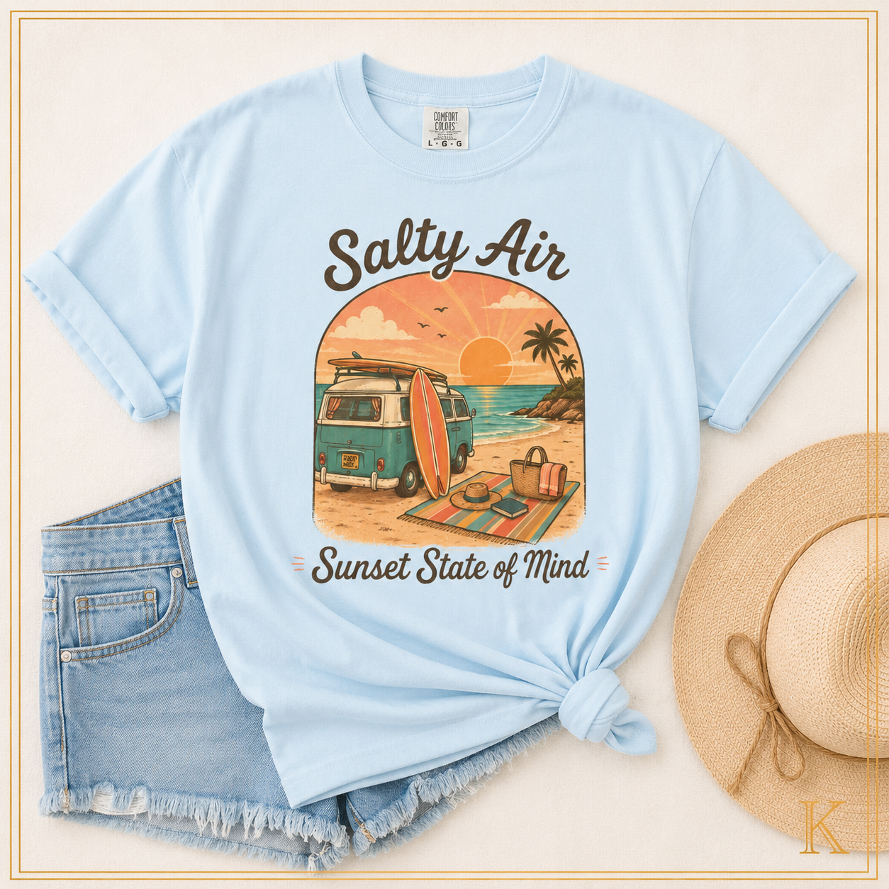 Salty Air Sunset State of Mind T-shirt | Vintage Surf Camper Beach Scene