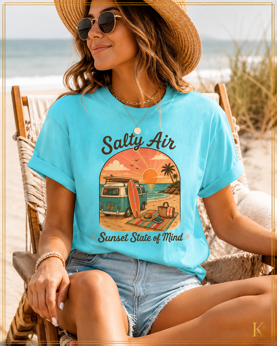 Salty Air Sunset State of Mind T-shirt | Vintage Surf Camper Beach Scene