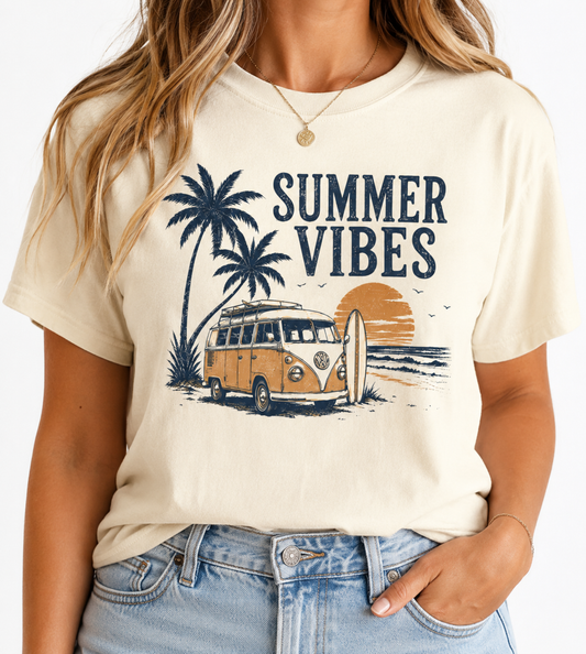 Summer Vibes T-Shirt Retro Surf Van Beach Tee