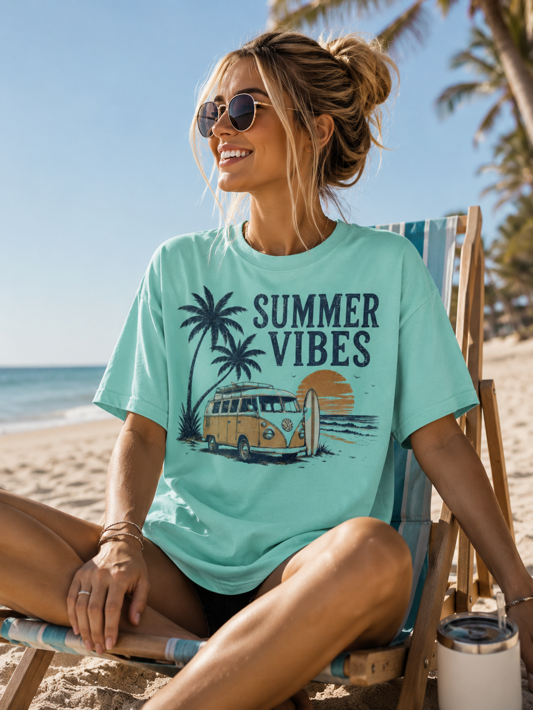 Summer Vibes T-Shirt Retro Surf Van Beach Tee