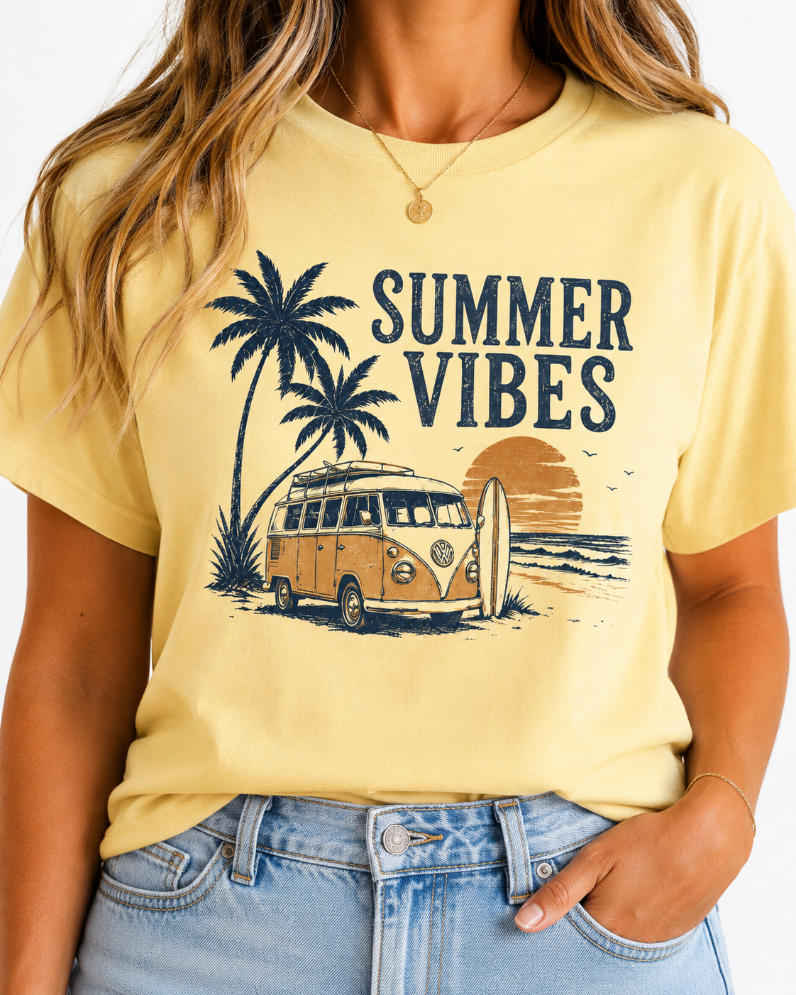 Summer Vibes T-Shirt Retro Surf Van Beach Tee