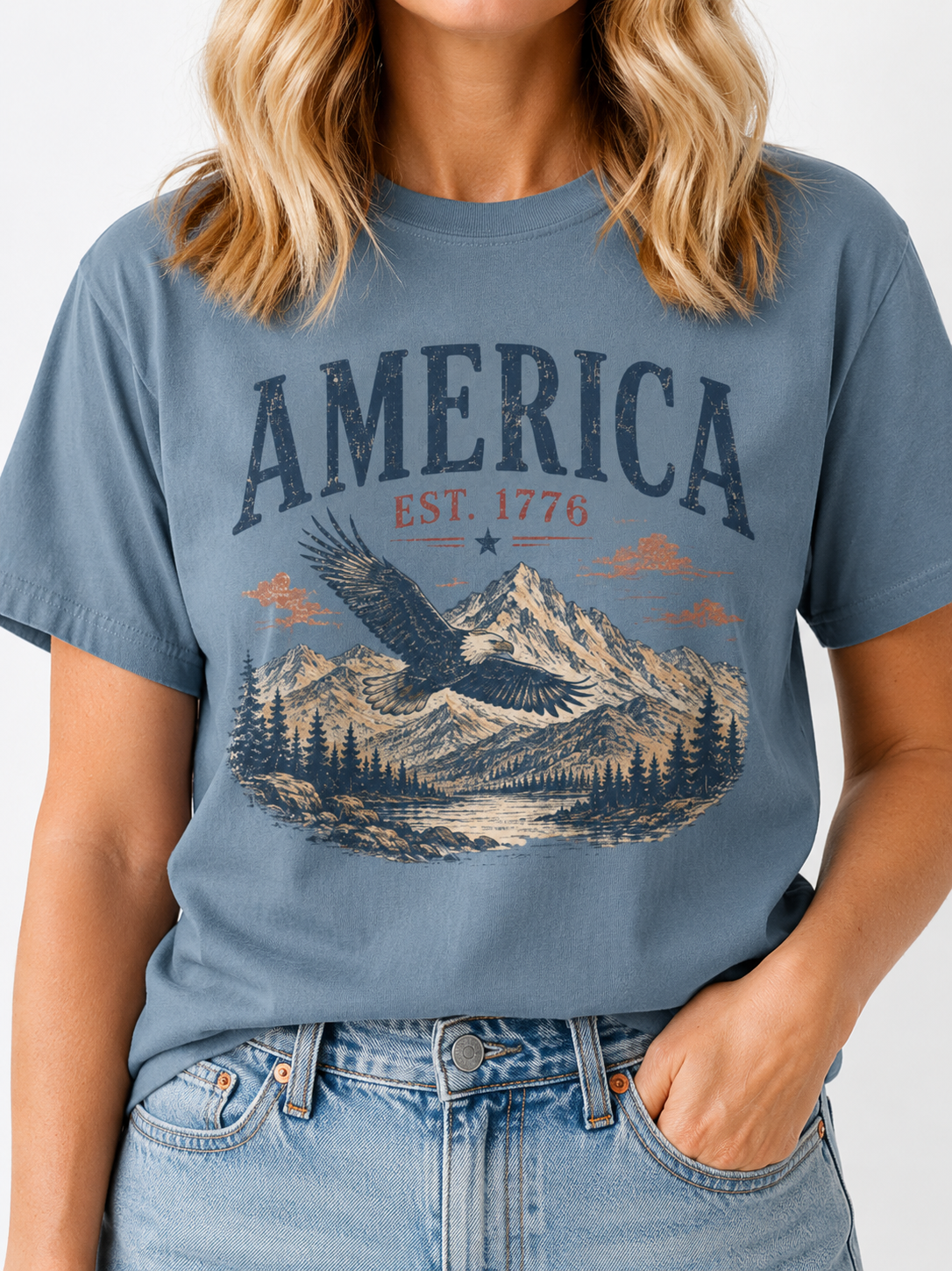 America Eagle Mountain T-Shirt – Est. 1776 Patriotic Outdoor Tee