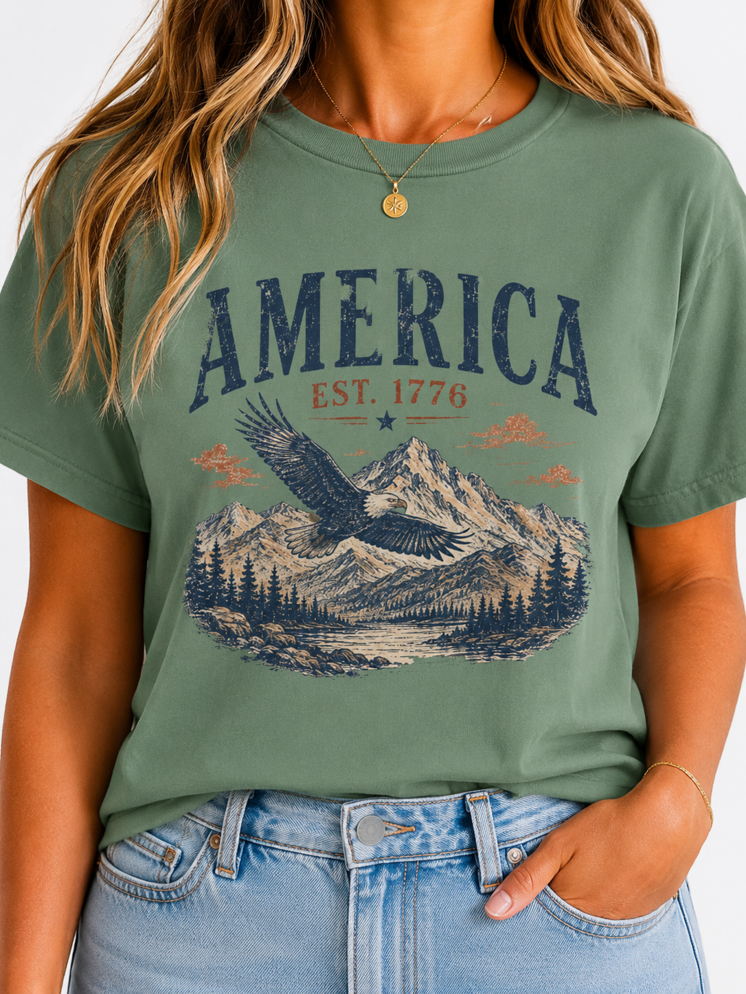 America Eagle Mountain T-Shirt – Est. 1776 Patriotic Outdoor Tee