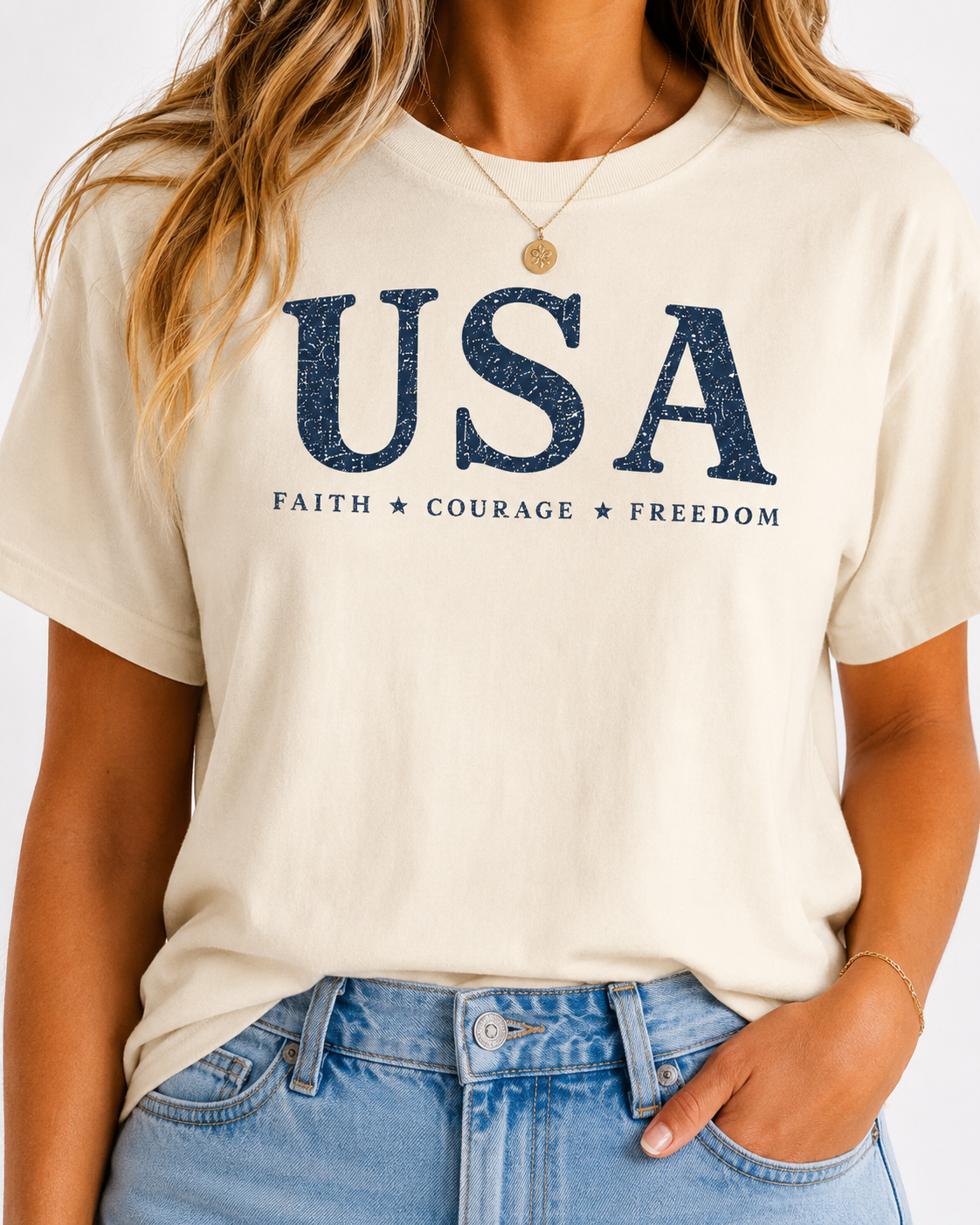 USA Patriotic Comfort Colors T-Shirt Faith • Courage • Freedom