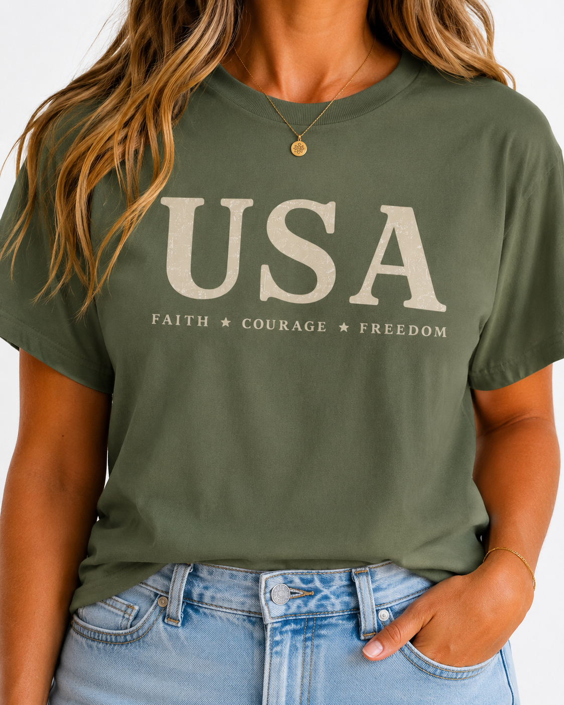 USA Patriotic Comfort Colors T-Shirt Faith • Courage • Freedom