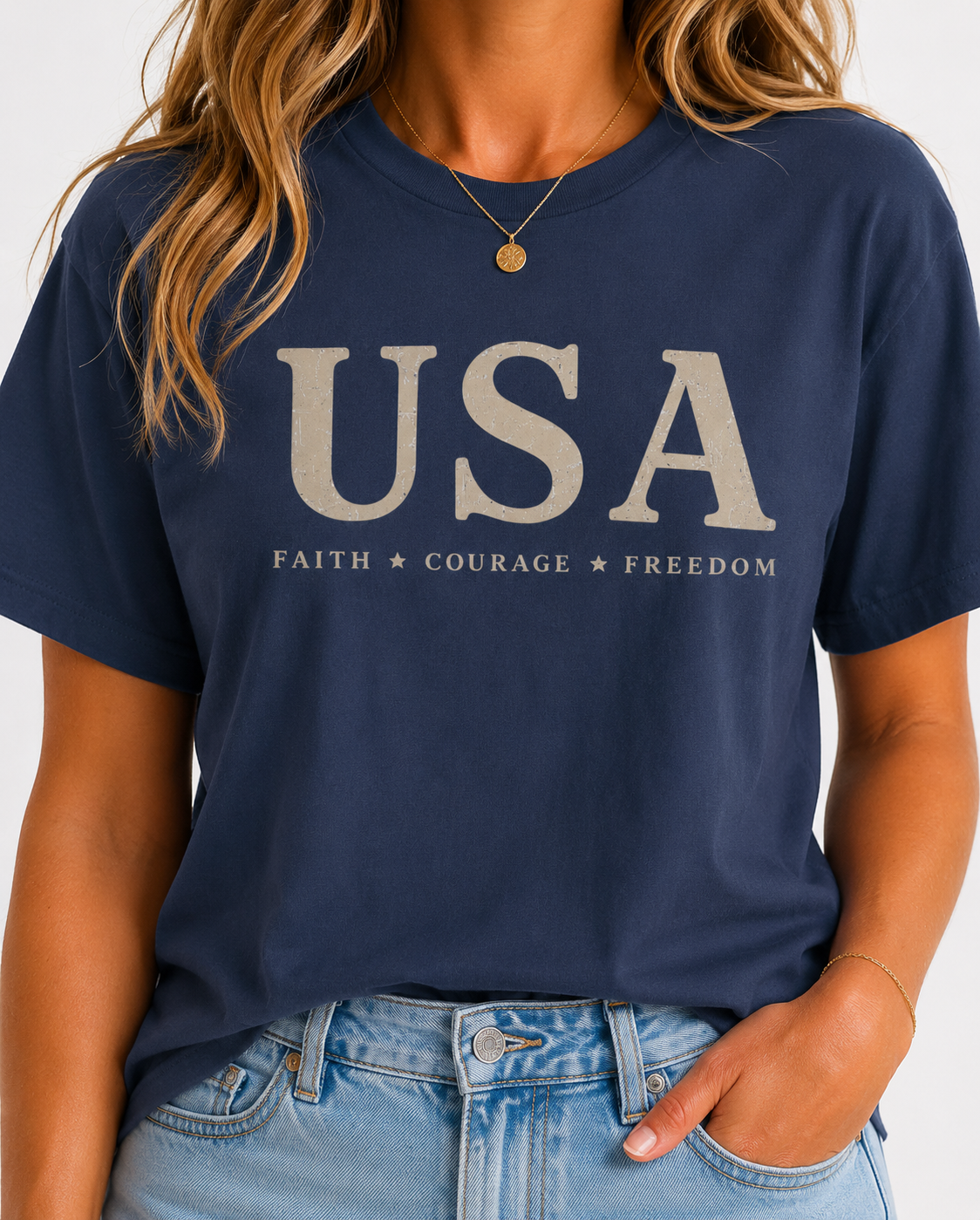 USA Patriotic Comfort Colors T-Shirt Faith • Courage • Freedom