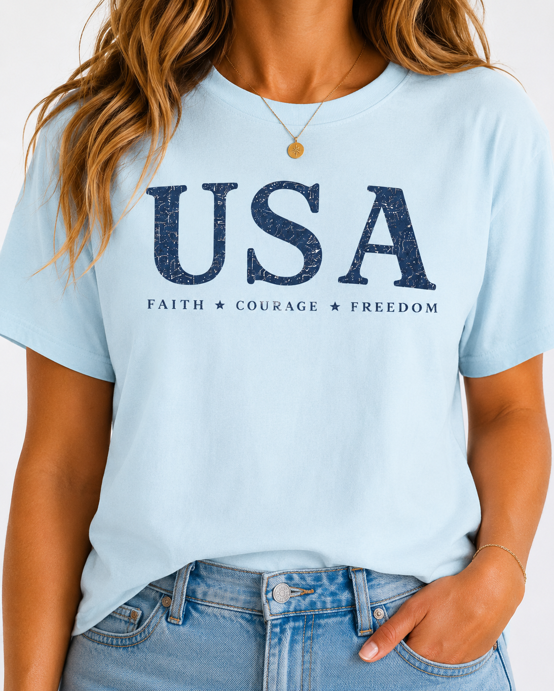 USA Patriotic Comfort Colors T-Shirt Faith • Courage • Freedom