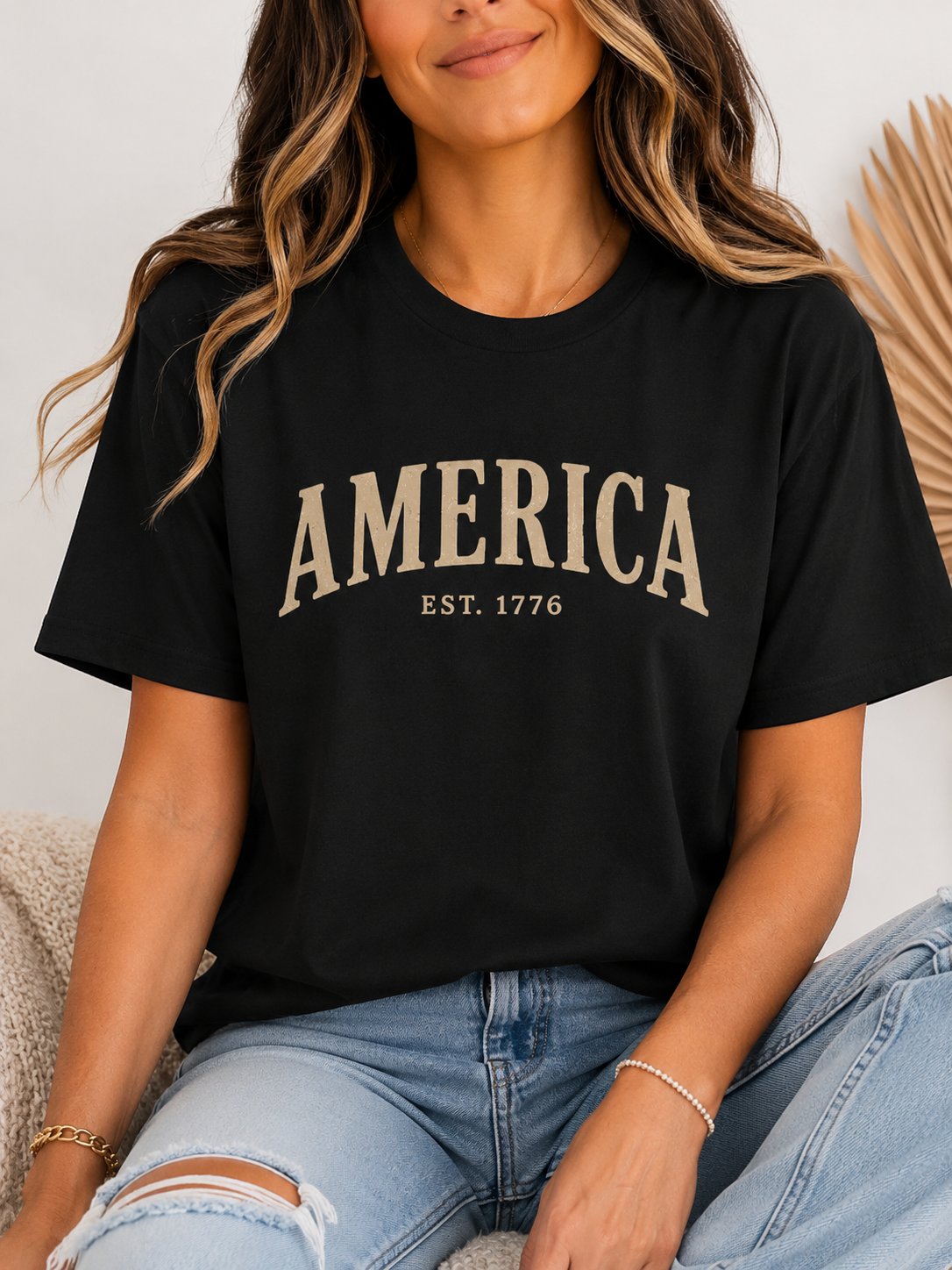America arched text T-Shirt | EST. 1776, Patriotic USA tee